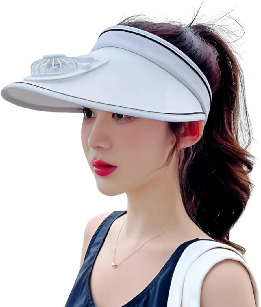 ITODA Summer Cooling Sun Visor Hat with USB Fan - Adjustable 3-Speed UV Protection Cap for Beach, Fishing, Hiking & Cycling