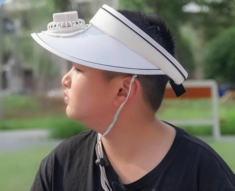ITODA Summer Cooling Sun Visor Hat with USB Fan - Adjustable 3-Speed UV Protection Cap for Beach, Fishing, Hiking & Cycling