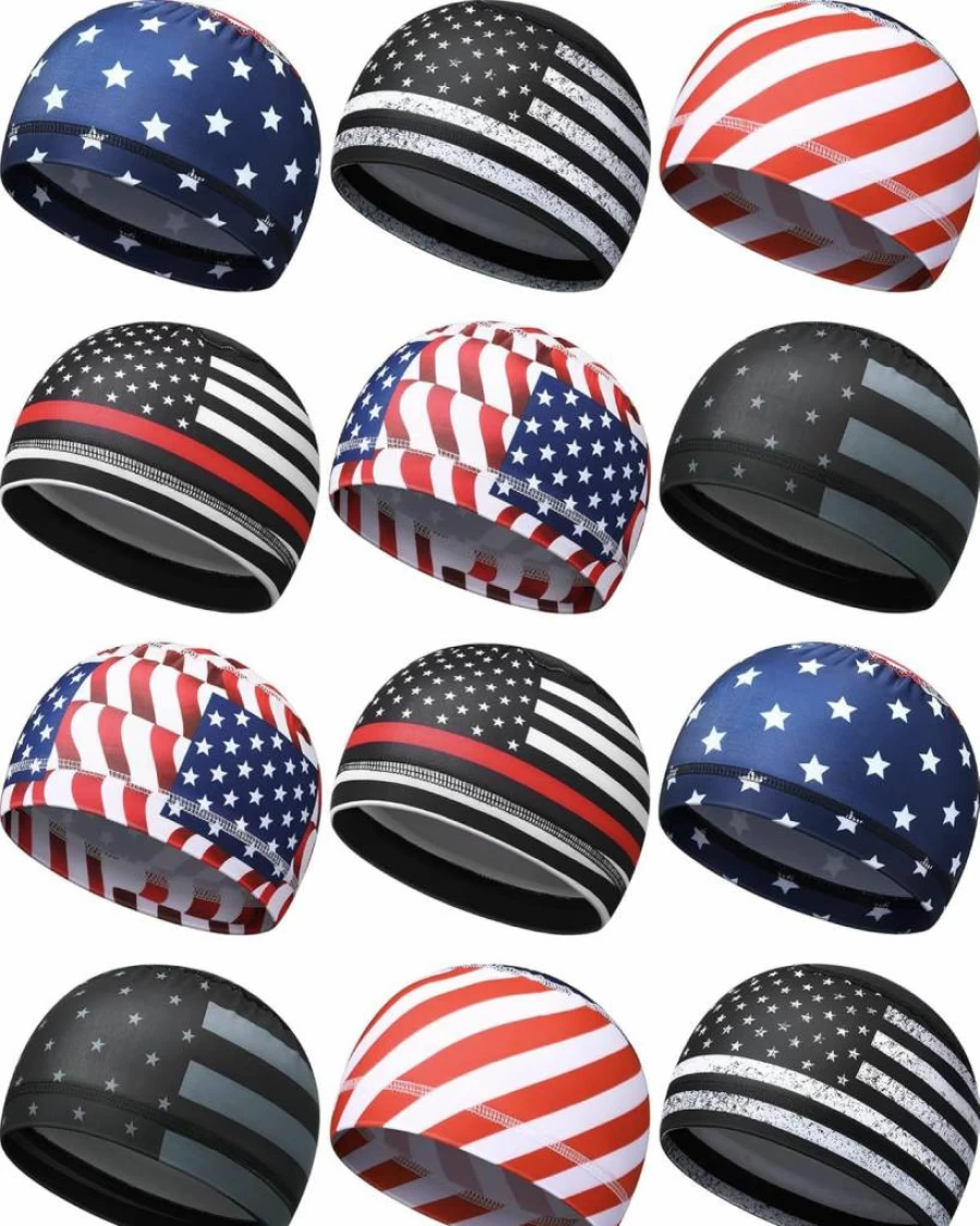 Handepo 12-Pack Cooling Skull Cap for Men & Women - Moisture Wicking Helmet Liner for Cycling, Running, Motorcycle - Breathable Beanie (Classic Style)
