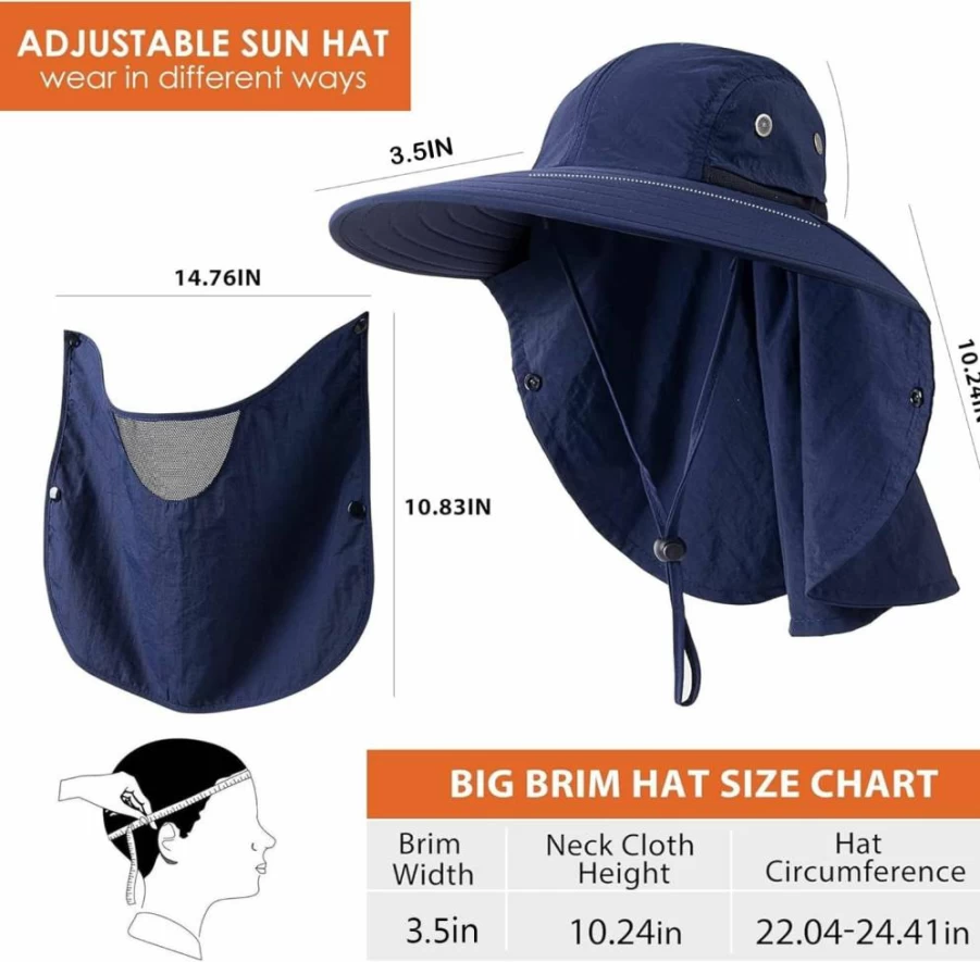 HEEHIPOO UPF 50+ Sun Hat for Men & Women - Wide Brim Fishing Hat with Face Cover & Neck Flap Protection