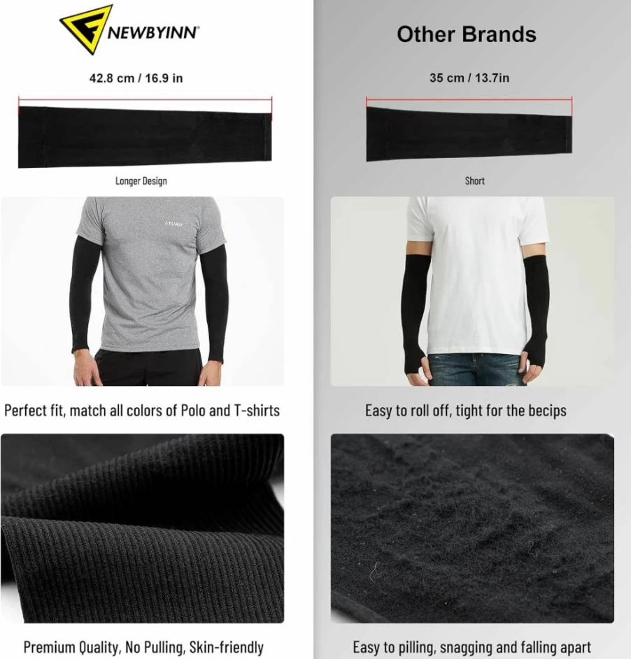 Newbyinn UV Protection Arm Sleeves for Men & Women - Cooling Sun Sleeve Cover with Mid-Compression, Tattoo Shield, Lightweight & Breathable for Outdoor Sports