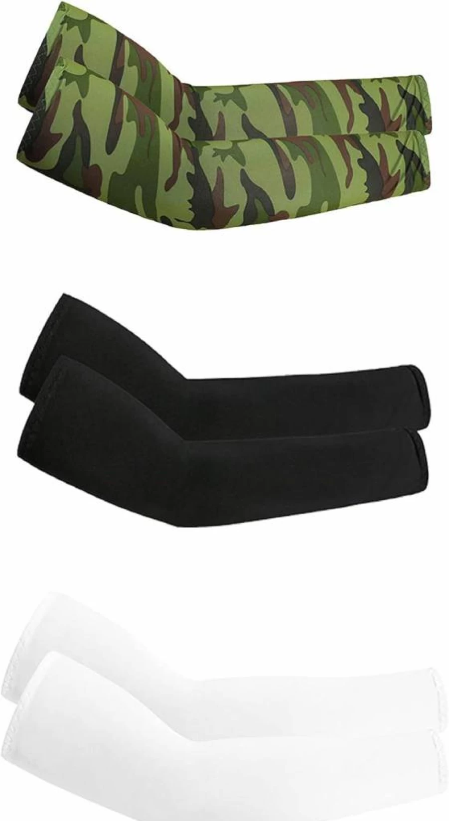 Kattst 3-Pair Cooling UV Protection Arm Sleeves for Women - Camouflage, Army Green, Black & White Sun Guard Sleeves for Gardening, Driving, Hiking & Tattoo Cover (38x12x9cm)