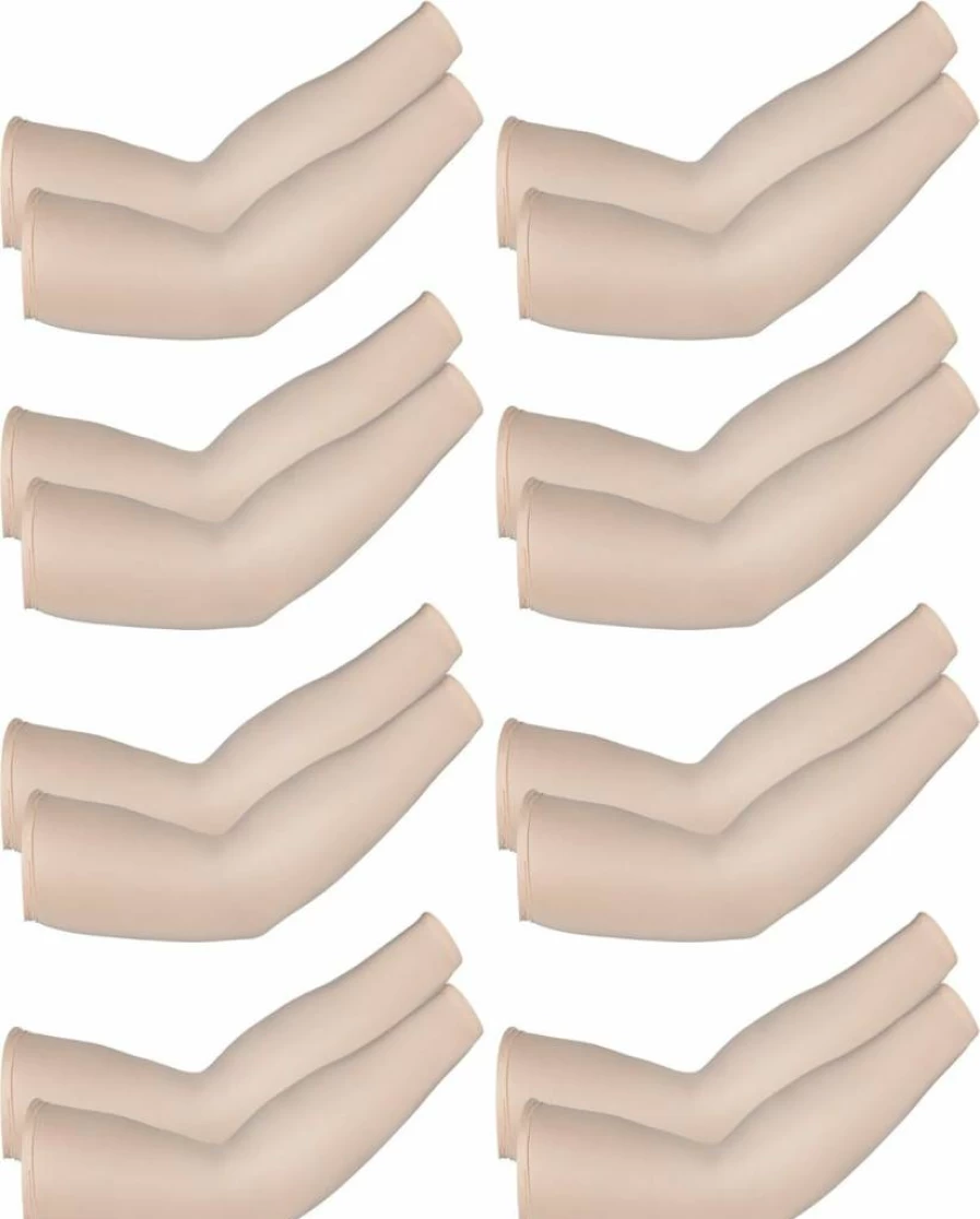 Mudder Unisex UV Protection Arm Sleeves - 8 Pairs Cooling Ice Silk Arm Covers for Sun Protection (Beige)