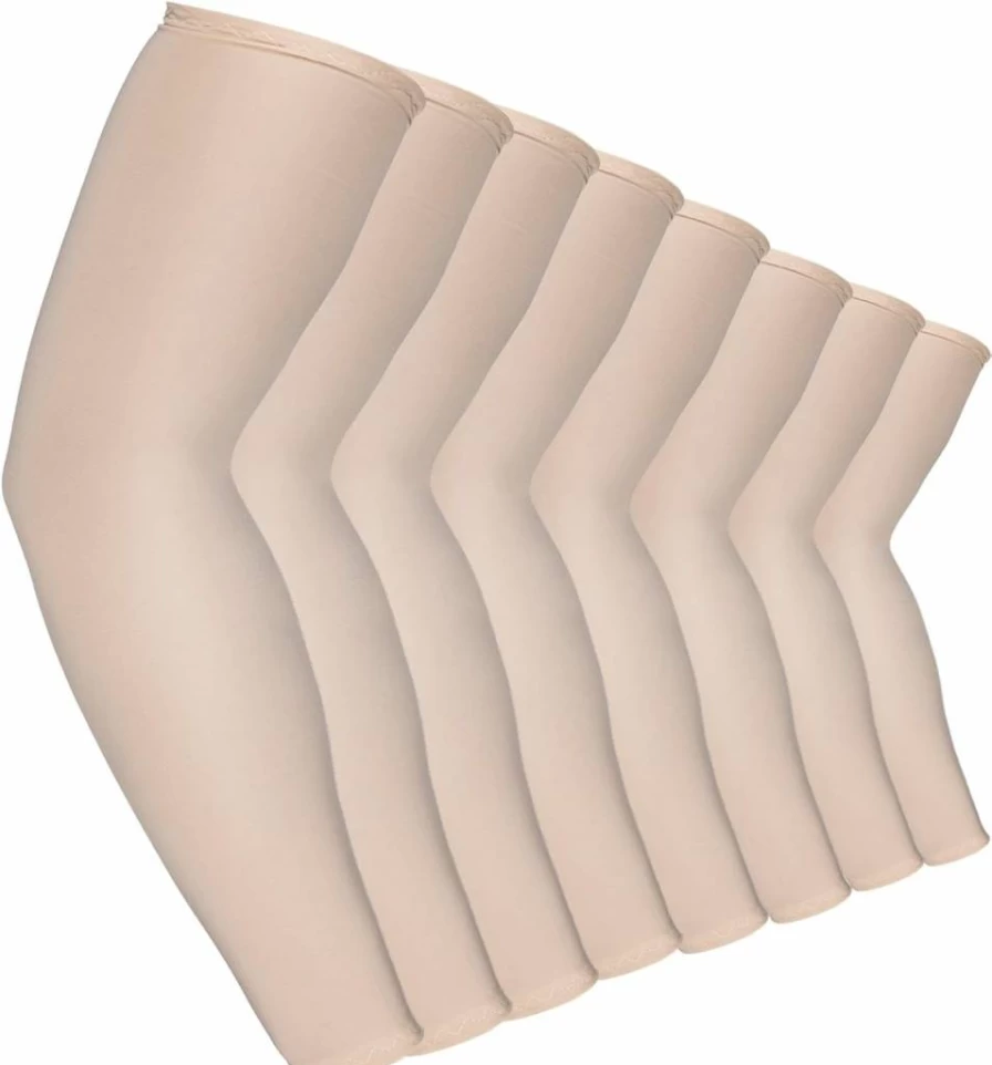 Mudder Unisex UV Protection Arm Sleeves - 8 Pairs Cooling Ice Silk Arm Covers for Sun Protection (Beige)
