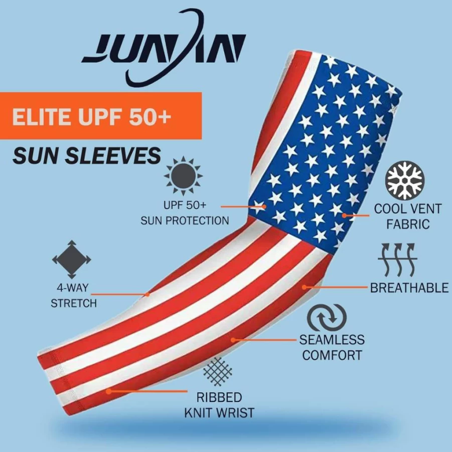 JUNAN Sports Compression Arm Sleeves - Moisture Wicking, UV Protection, Breathable for Men & Women (1 Pair)