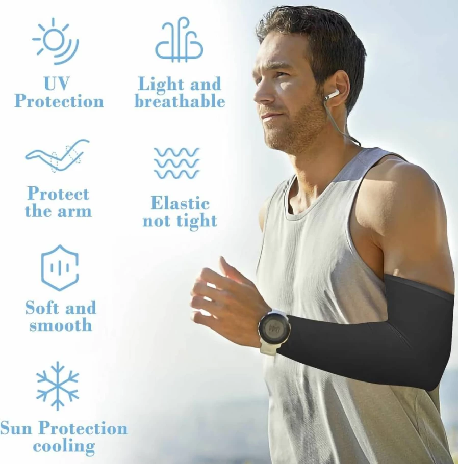 HOYDATE UV Sun Protection Arm Sleeves for Men & Women - Cooling Ice Silk Compression Sports Sleeves (Size L-XL)