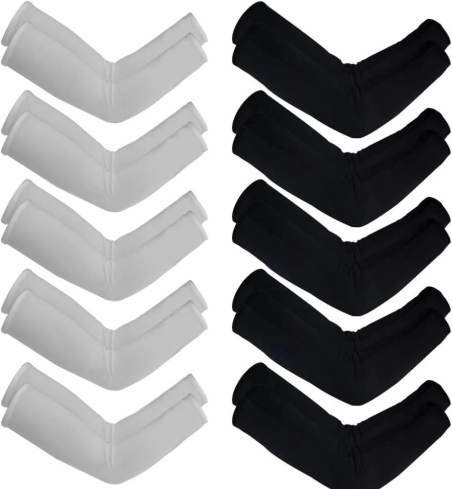 Tayfremn 10 Pairs Unisex UV Sun Protection Arm Sleeves - Cooling Sleeves for Men & Women, Sports, Running, Cycling, Basketball, Outdoor Activities (Black & White)