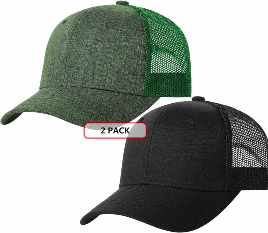 TSSGBL 2 Pack Adjustable Snapback Trucker Hats for Men & Women - Breathable Mesh Back Baseball Caps