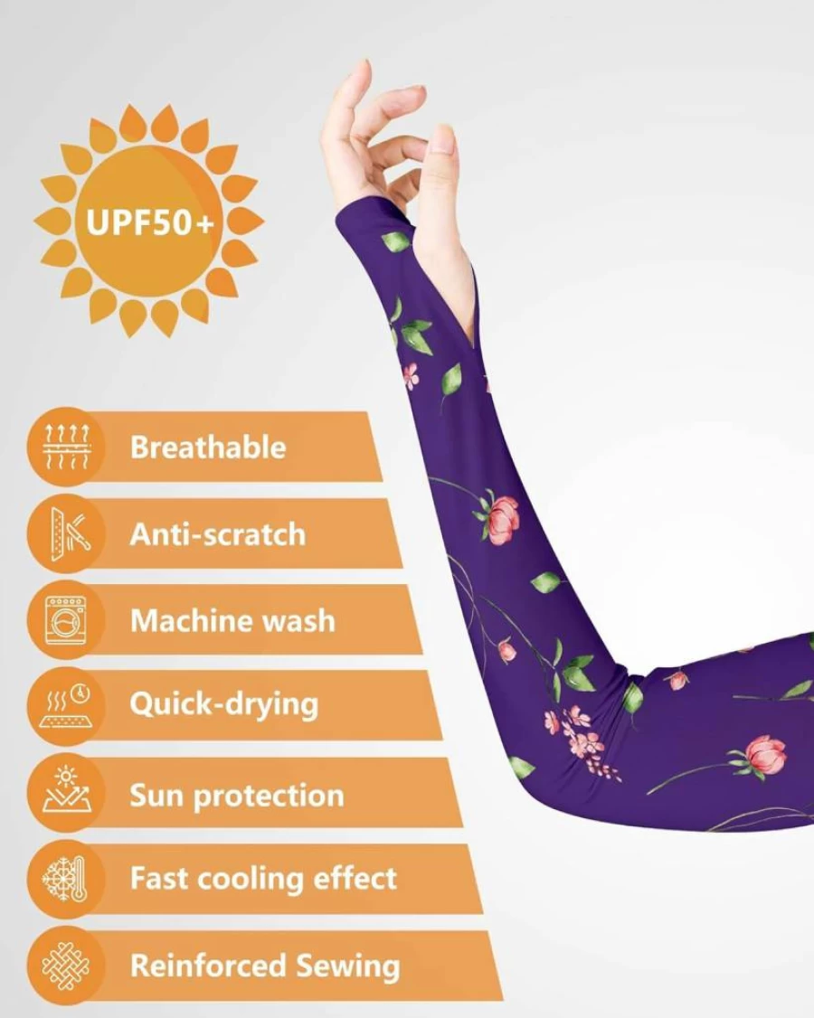 Aymolas Women's Floral Gardening Arm Sleeves - Sun Protection & Anti-Slip Design for Outdoor Activities