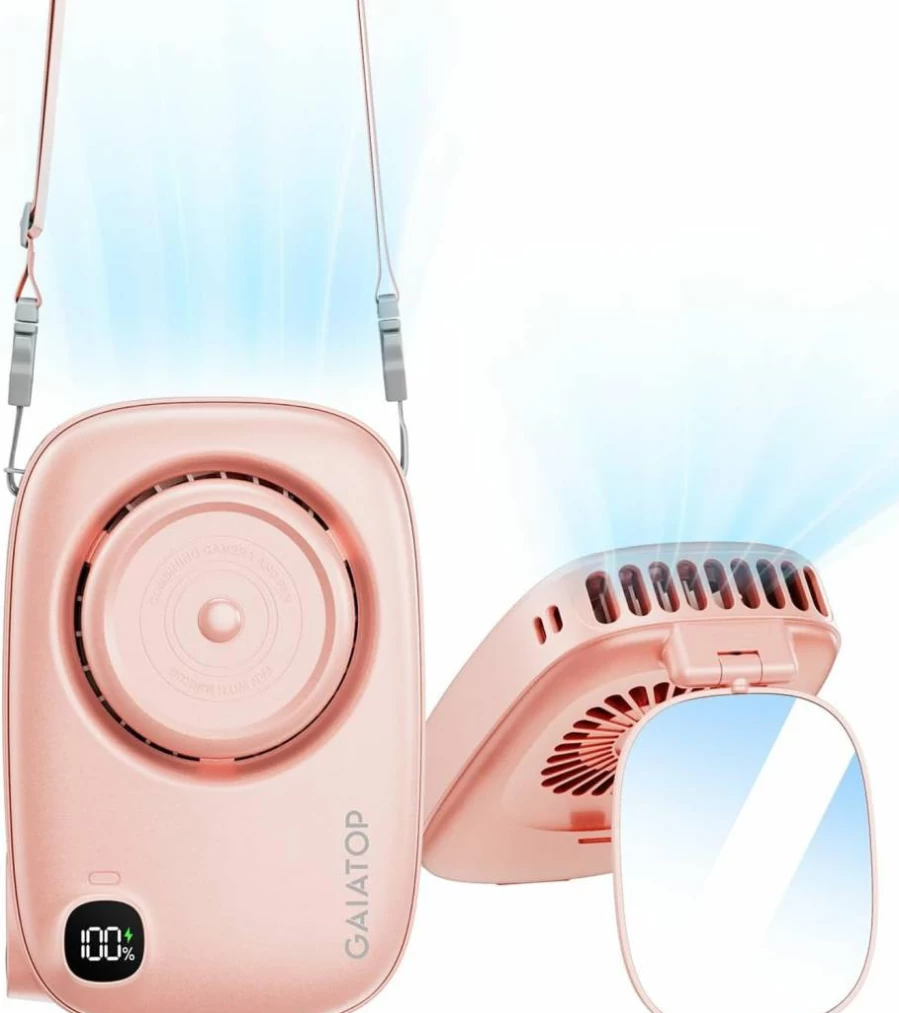 Gaiatop Mini Neck Fan with LED Power Display - 3 Speed, 360° Rotatable, Portable USB Rechargeable Personal Cooling Fan for Travel, Pink
