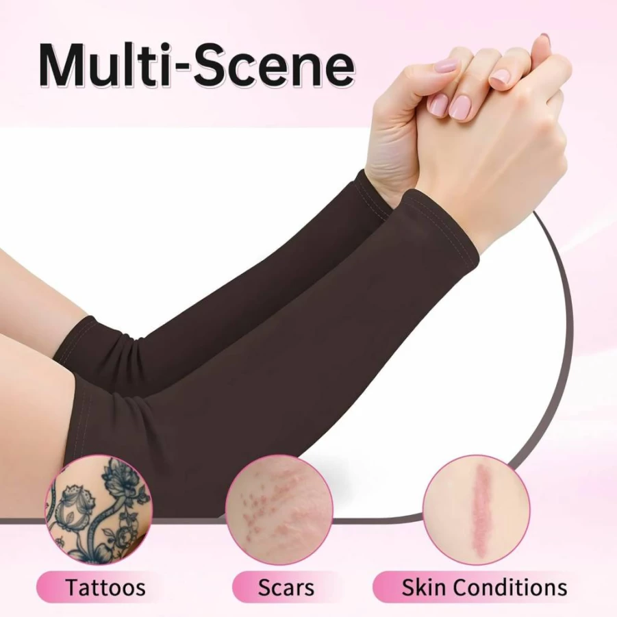 Cooling UV Protection Arm Sleeves for Men & Women - Compression Sun sleeves for Running, Cycling, Golf, Outdoor Sports & Tattoo Cover - Brown