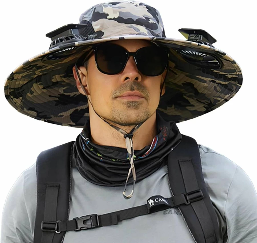 PRYZALO Solar Fan Hat for Men & Women - Wide Brim Sun Hat with Built-In Solar Powered Fan for Fishing, Gardening, Outdoor Activities
