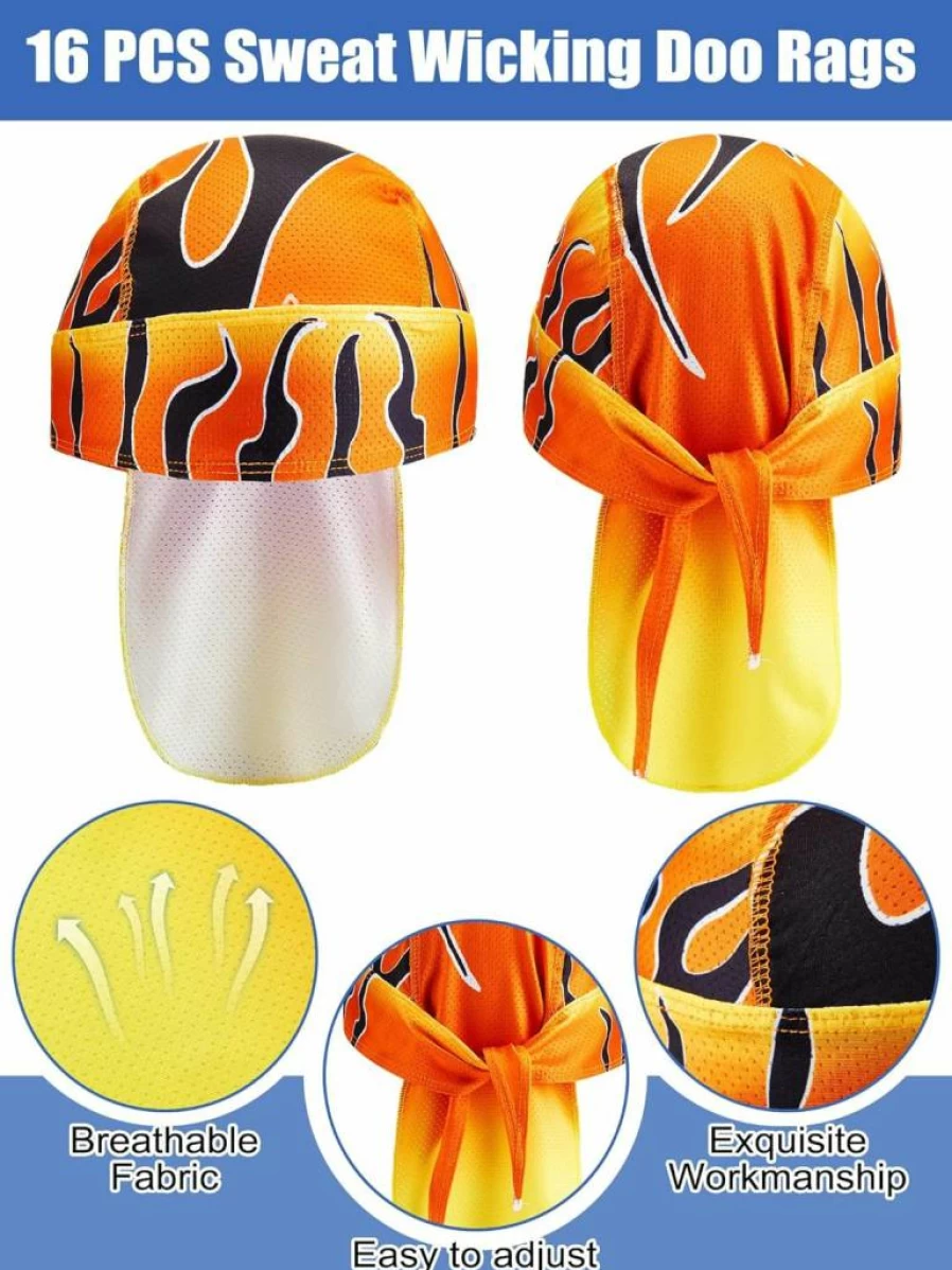 JaGely 16 Pack Cooling Doo Rags for Men & Women - Moisture Wicking Skull Caps, Bandanas for Cycling, Sports, Multicolor Headwear