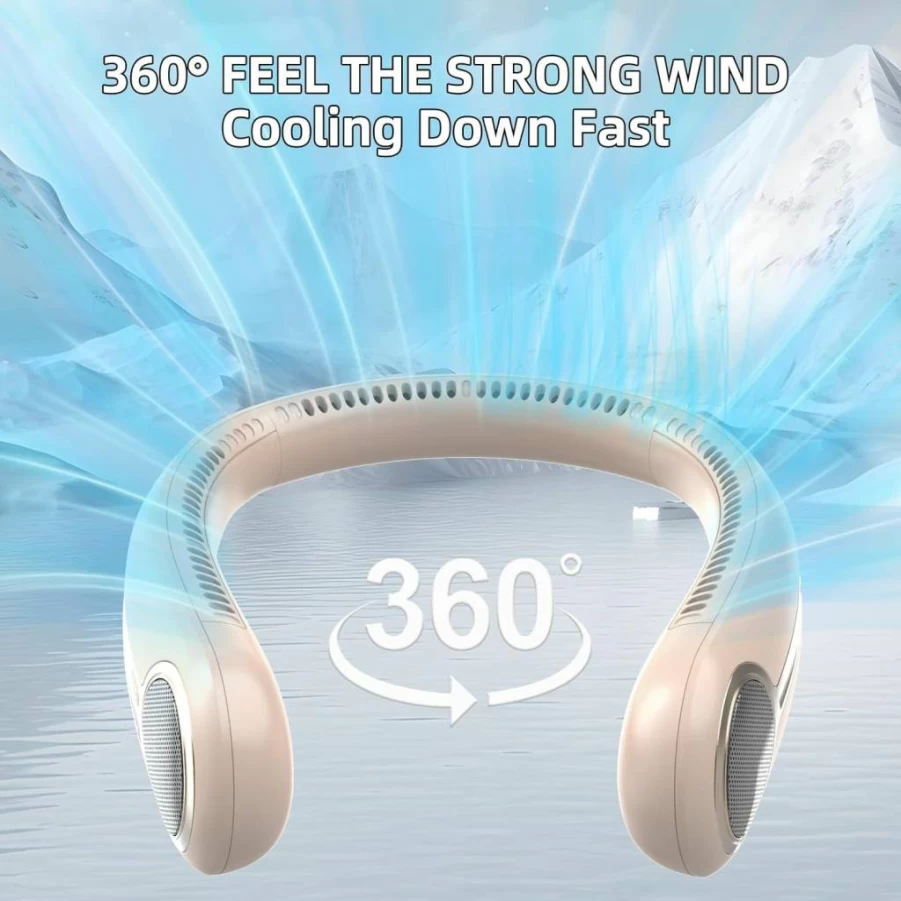Kinhowly Portable Neck Fan - 360° Bladeless Cooling Fan with LED Display, 4 Speed Settings, 6000mAh Rechargeable Battery, Hands-Free Wearable Fan for Men, Women, Dad, Mom - Ideal Summer Gift (White)