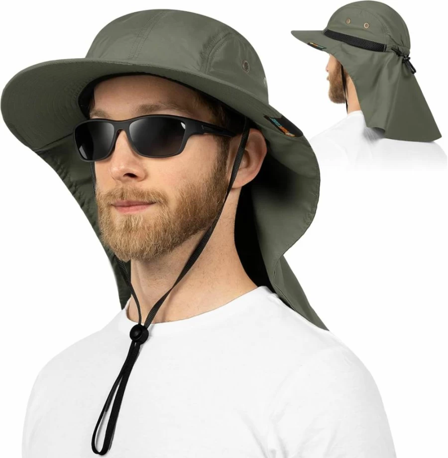 SUN CUBE Wide Brim Sun Hat for Men & Women - UPF Sun Protection Fishing, Hiking, Camping, Gardening Hat with Neck Flap