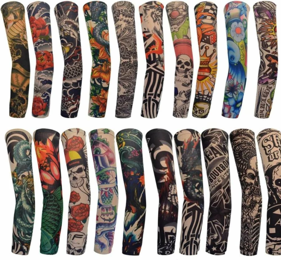 HOVEOX 20-Pack Fake Tattoo Arm Sleeves – Temporary Tattoo Cover UV Sun Protection Sleeves for Men & Women