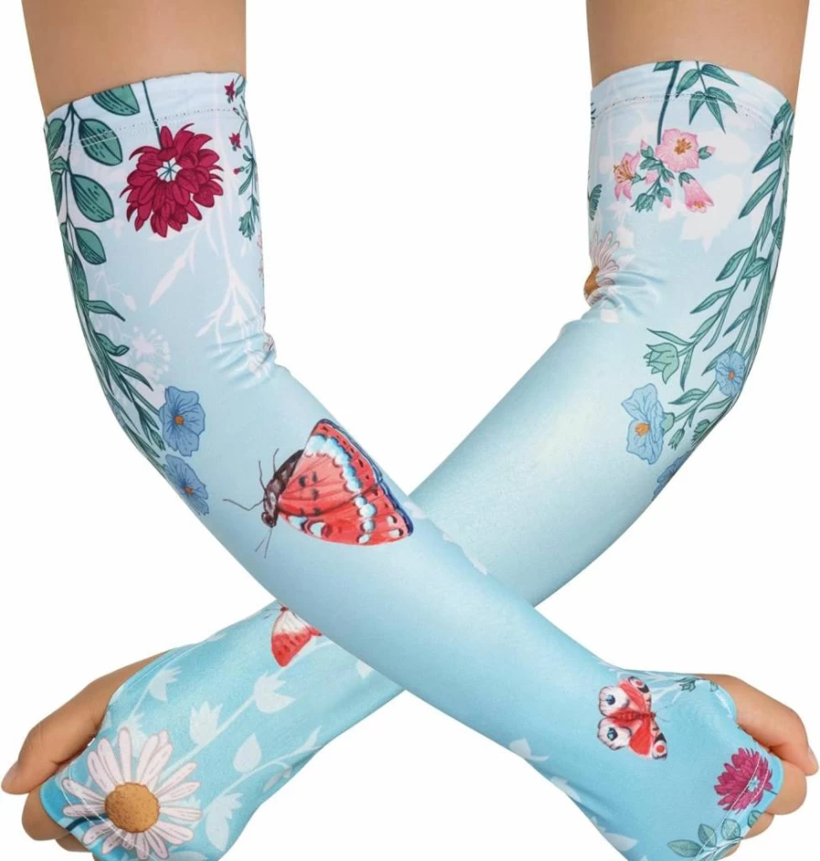 Hmxpls Thorn Proof Gardening Sleeves for Women - UV Sun Protection Arm Cooling Sleeves with Thumb Hole, Breathable Farmer Defense Blue Garden Arm Covers