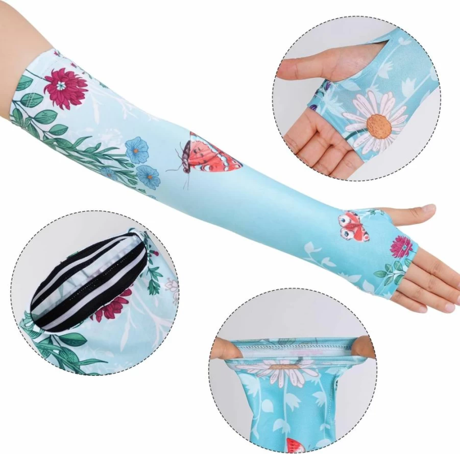 Hmxpls Thorn Proof Gardening Sleeves for Women - UV Sun Protection Arm Cooling Sleeves with Thumb Hole, Breathable Farmer Defense Blue Garden Arm Covers