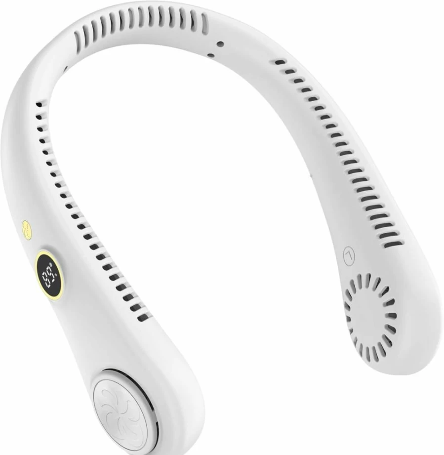 Rezithger Portable Neck Fan - USB Rechargeable Bladeless Cooling Fan with 5 Speeds, Ultra Quiet Hands-Free Design, Perfect Travel Essential Gift for Men and Women (White)