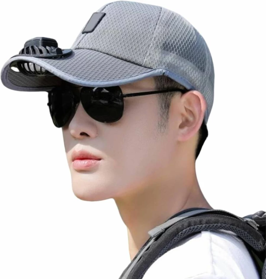 Pastoralist Unisex USB Rechargeable Cooling Fan Hat for Sun Protection Outdoor Summer Activities Grey