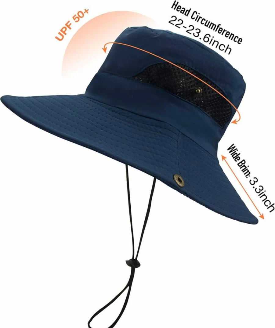 Muryobao UPF50+ Men's Sun Hat Wide Brim Breathable Mesh Safari Bucket Cap Foldable Waterproof Boonie Fishing Hat for Outdoor