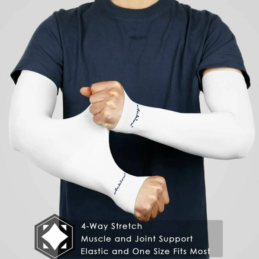 Achiou Compression Arm Sleeves for Men & Women - UV Protection, Cooling, Sunblock for Basketball, Football, Tattoo Cover - Summer Sports Accessories