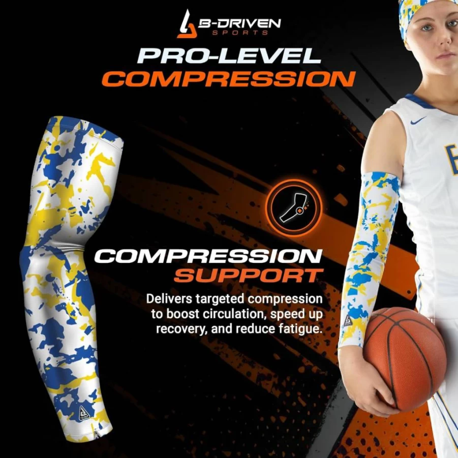 B-Driven Sports Pro-Fit Compression Arm Sleeves for Men & Women - Camouflage Design, Muscle Support, Improved Circulation & Cooling