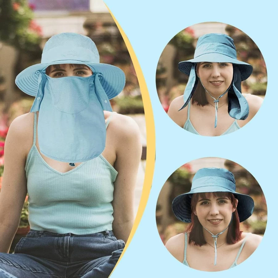 Outrip UV Sun Protection Fishing Hat for Men & Women - Wide Brim with Face Cover & Neck Flap for Outdoor Activities