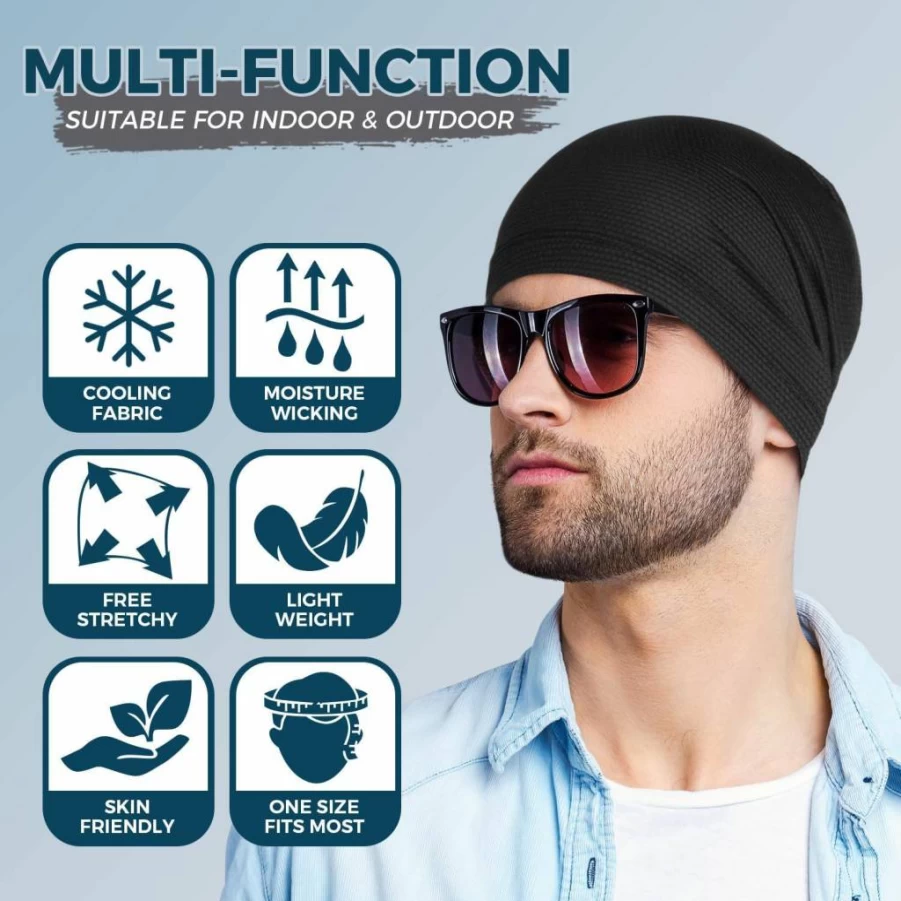WTACTFUL 2 Pack Breathable Skull Cap for Running Cycling Sports - Lightweight Slouchy Beanie for Men & Women, Summer Outdoor Active Wear