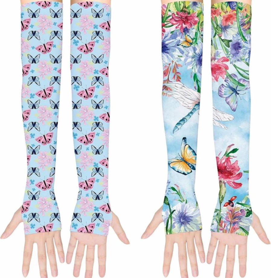 Aymolas 2 Pairs Floral Gardening Arm Sleeves for Women - Sun Protection & Anti-Slip Design