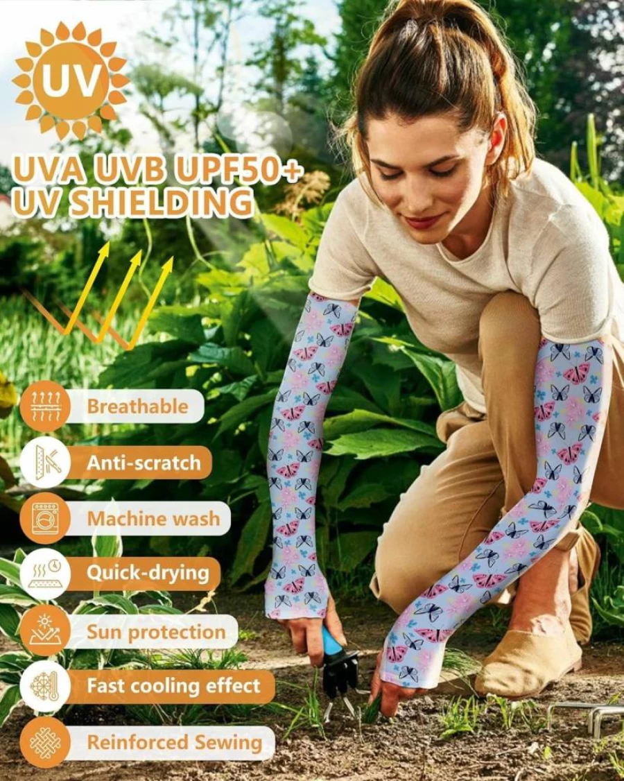 Aymolas 2 Pairs Floral Gardening Arm Sleeves for Women - Sun Protection & Anti-Slip Design