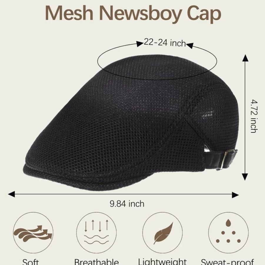 Geyoga Breathable Mesh Newsboy Cap - Adjustable Summer Beret & Cabbie Flat Hat for Men & Women