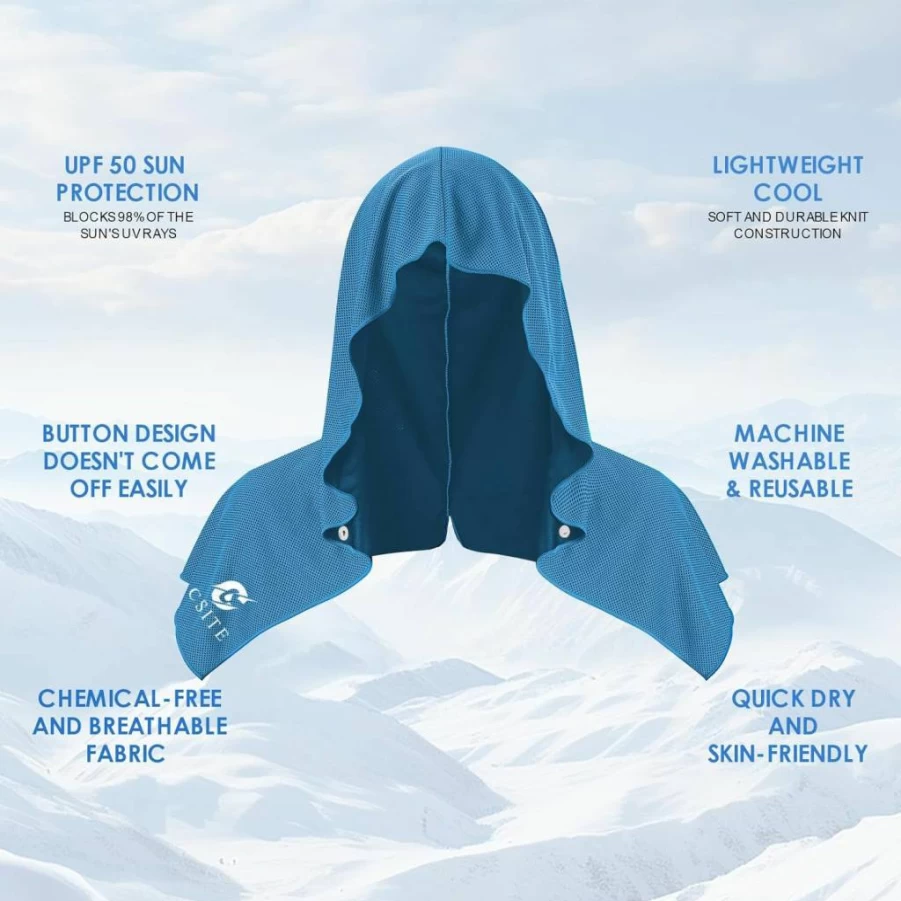 CSITE Cooling Hoodie Towel - UPF 50 Sun Protection, Instant Cooling for Neck & Face, Sports, Camping, Cycling in Hot Weather