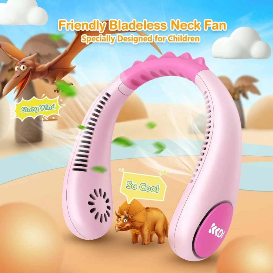 Kkdi Bladeless Neck Fan for Kids 4-14 Years - Portable 2600mAh USB Personal Cooling Fan with 4 Speeds, Lightweight & Compact for Travel, Camping, Study - Ideal Summer Gift for Boys and Girls