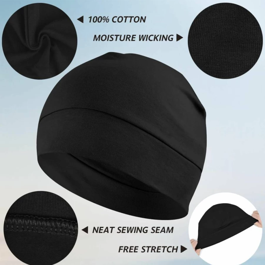 Headshion 2-Pack Unisex Cotton Skull Caps - Lightweight Beanie & Breathable Helmet Liner for Men & Women