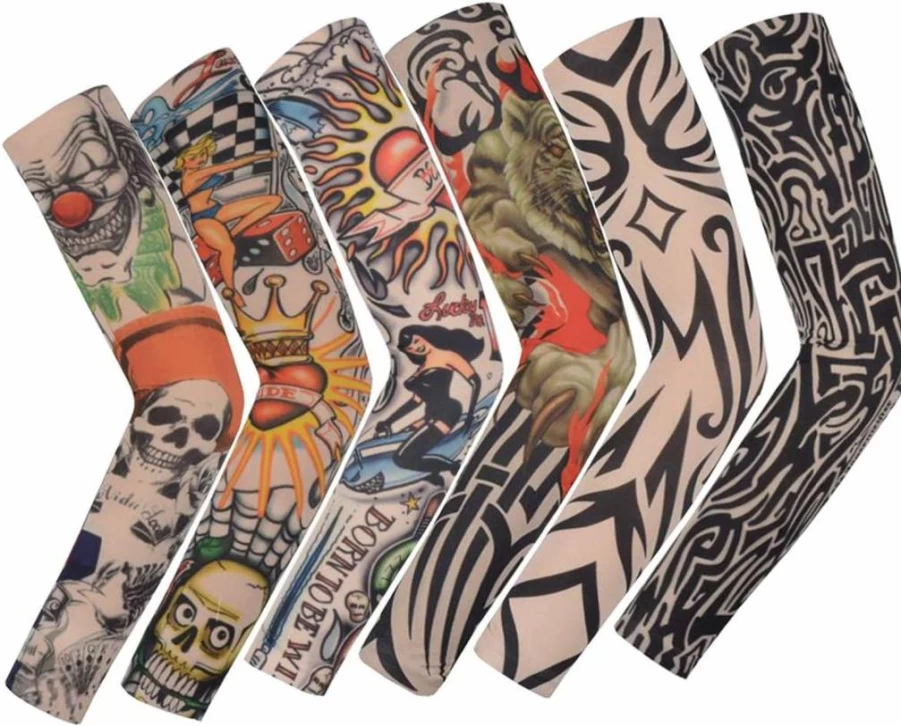 Amyzor Temporary Tattoo Sleeves - Washable Fake Arm Tattoos for Men & Women, Sun Protective UV Body Art Stockings, Realistic Slip-On Sleeve Cover
