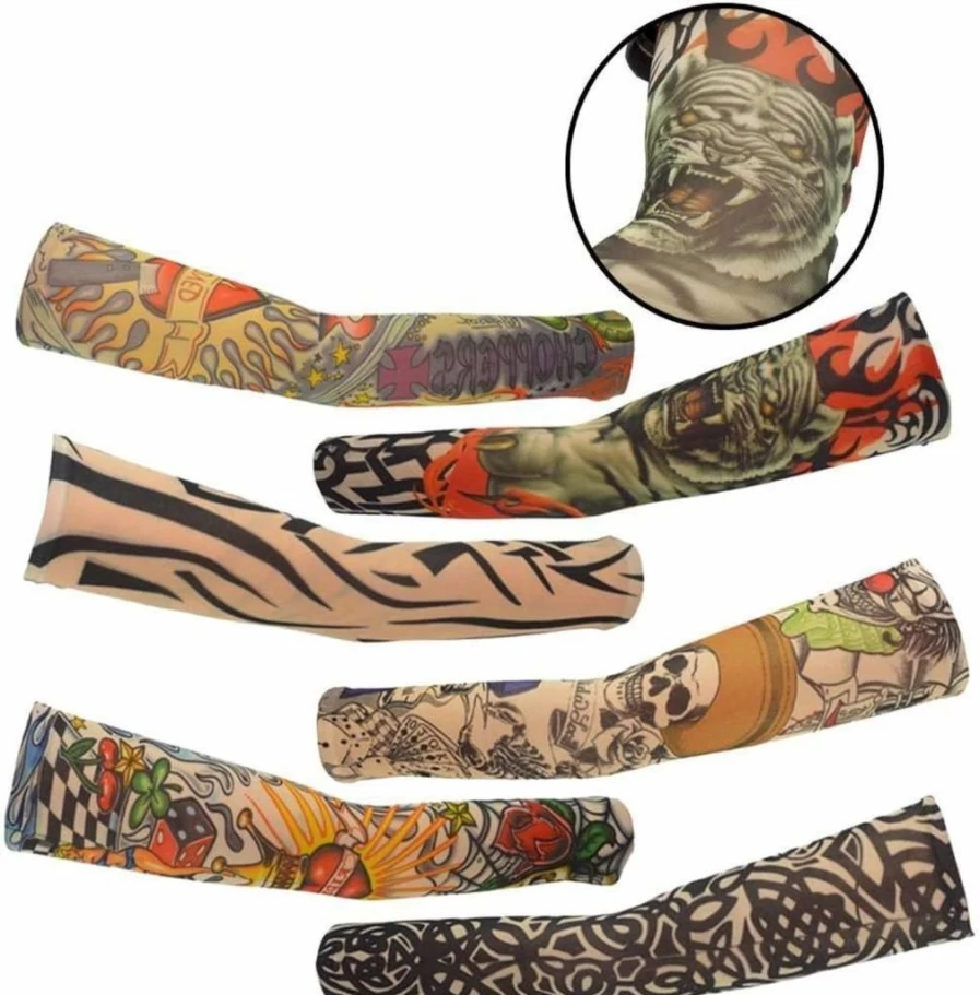 Amyzor Temporary Tattoo Sleeves - Washable Fake Arm Tattoos for Men & Women, Sun Protective UV Body Art Stockings, Realistic Slip-On Sleeve Cover