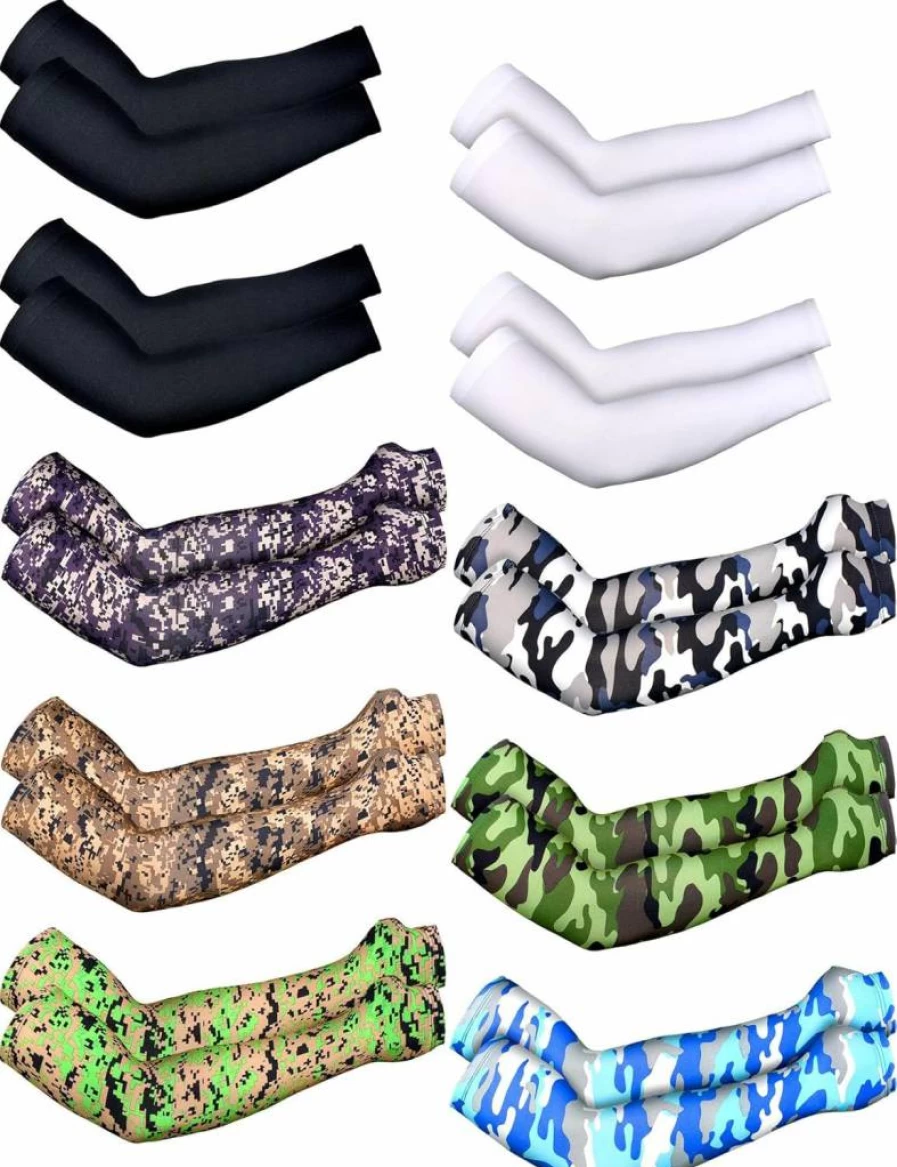 SATINIOR 10 Pairs UV Protection Arm Sleeves - Cooling, Anti-Slip, Breathable Sun Sleeves with Thumb Holes for Men & Women