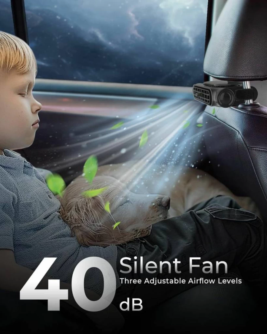 Niubixx Mini USB Car Fan for Driver and Passenger - Quiet 3-Speed Portable Neck Fan for Backseat, Kids, Baby - Fits All Vehicles, Jeep, Van, RV, Truck