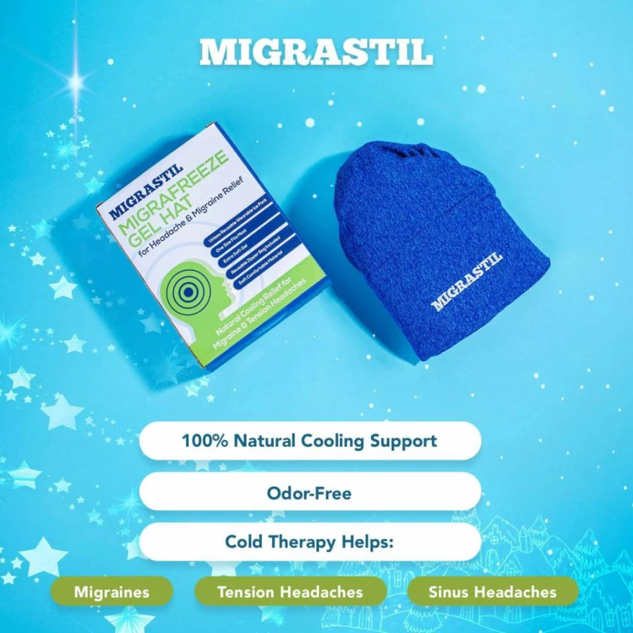 Basic Vigor Migraine Relief Cap with Cooling Gel – Flexible Ice Head Wrap for Men & Women, Comfortable Migraine Hat Includes Zippered Storage Bag
