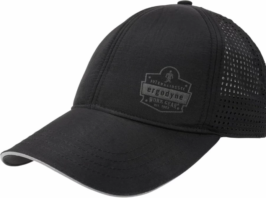 Ergodyne Cooling Baseball Cap - Breathable Performance Hat for Men & Women, UV Protection, Moisture Wicking, Adjustable Black Sun Hat for Outdoor Sports