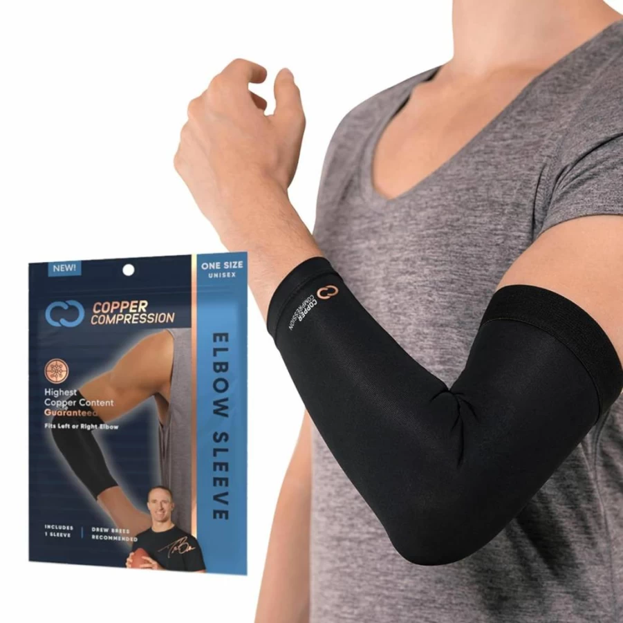 Copper Compression Elbow Sleeve - Copper Infused Support for Tennis Elbow, Golfer's Elbow, Tendonitis & Arthritis Pain Relief - Breathable Orthopedic Brace for Men & Women - Adjustable Fit (Black, Medium)