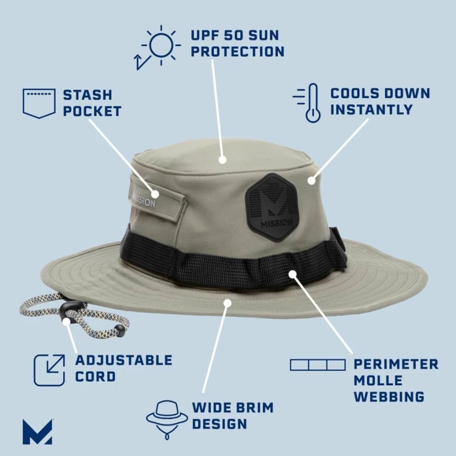 MISSION Packable Unisex Wide-Brim Sun Hat with UPF 50 - Lightweight, Durable & Machine Washable Cooling Rambler Hat in Smokey Olive