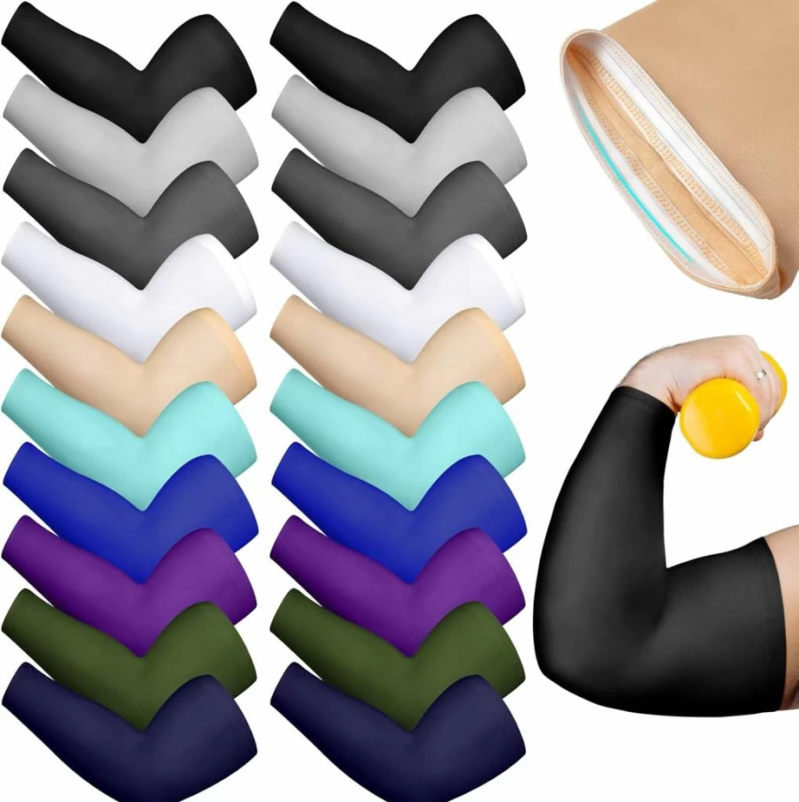 Chuarry 10 Pairs UV Protection Cooling Arm Sleeves for Women & Men - Plus Size, Ice Silk, Sunblock Tattoo Cover, 10 Colors