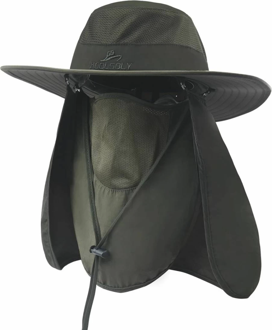 KOOLSOLY UPF 50+ Sun Protection Fishing Hat with Neck Flap for Men & Women - Breathable Outdoor Sun Cap for UV Protection