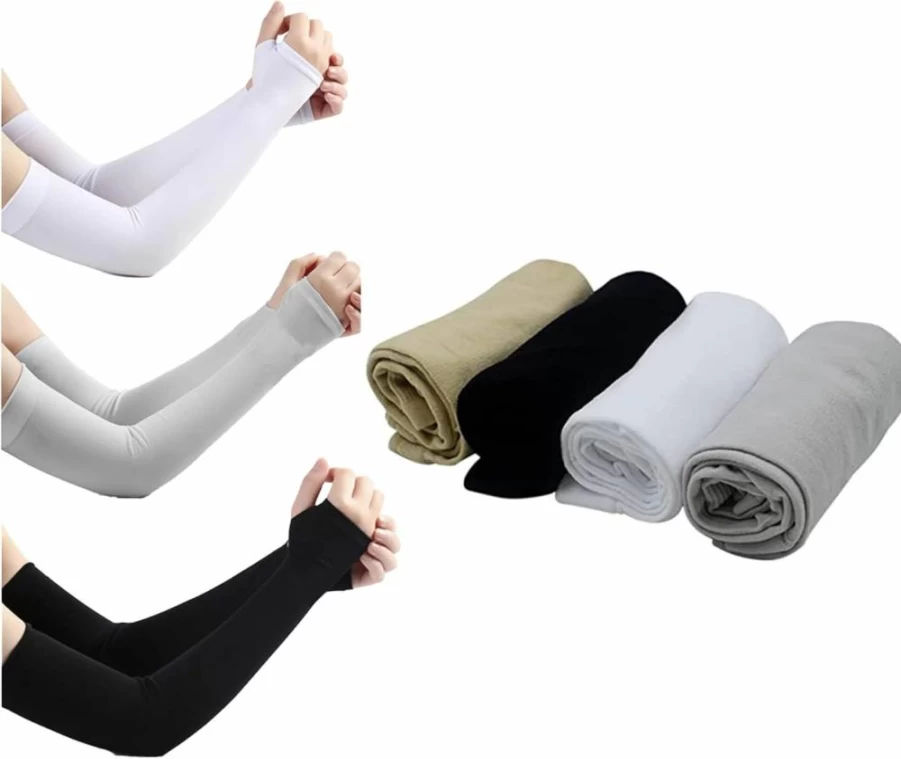 Dogxiong 4 Pairs UV Protection Cooling Arm Sleeves, Breathable Compression Sleeves for Sun Protection & Tattoo Cover, Fingerless Design for Outdoor Sports