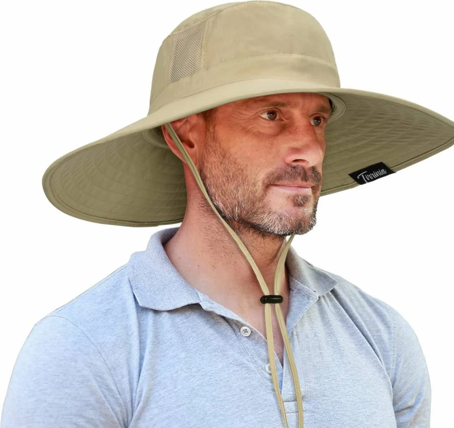 Tirrinia Men's Safari Sun Hat Wide Brim Boonie Fishing Cap with Adjustable Drawstring for Outdoor Adventures