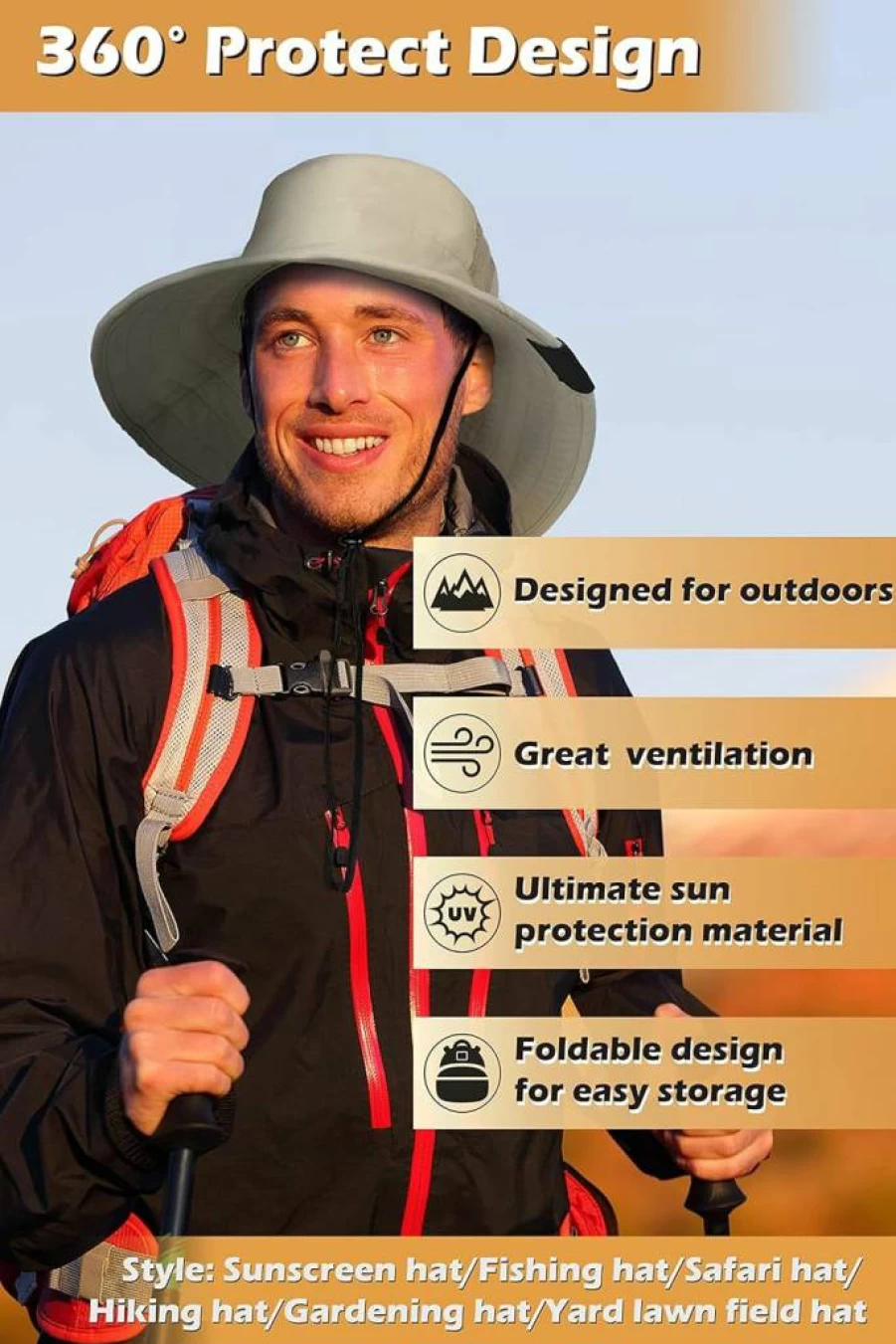 Tirrinia Men's Safari Sun Hat Wide Brim Boonie Fishing Cap with Adjustable Drawstring for Outdoor Adventures