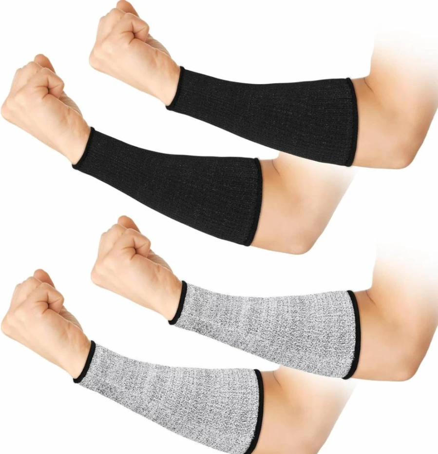 Geyoga 2 Pairs Cut Resistant Level 5 Arm Sleeves, 8.6" x 3.7" Safety Protective Sleeves for Men & Women, Black & Gray Work Arm Guards