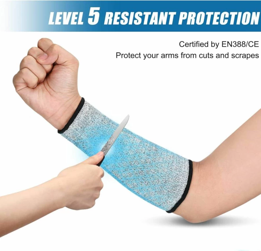 Geyoga 2 Pairs Cut Resistant Level 5 Arm Sleeves, 8.6" x 3.7" Safety Protective Sleeves for Men & Women, Black & Gray Work Arm Guards